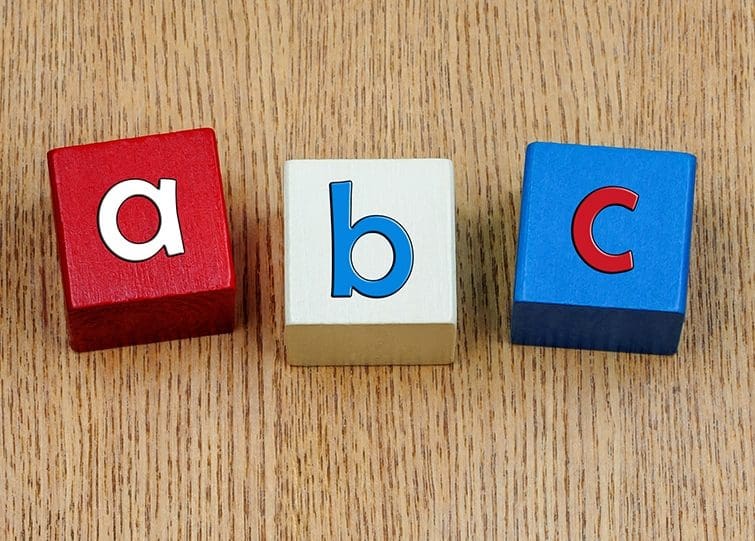 GCA building block letters for a, b, c