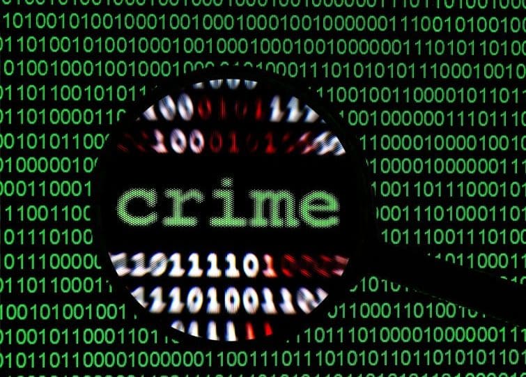 GCA dark screen of green code and crime magnifying glass