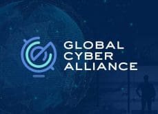 Global Cyber Alliance with globe and man standing at airport
