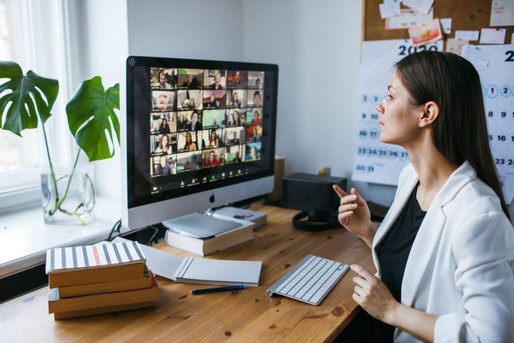 Person attending a virtual meeting.