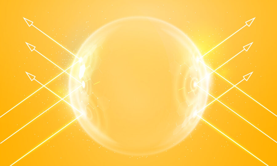 arrows bouncing off yellow ball / sunscreen