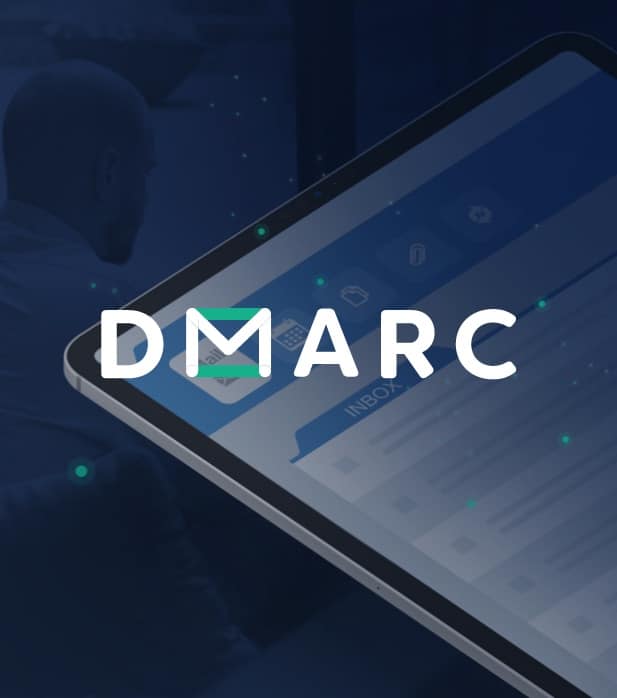 GCA partners with DMARC tablet dashboard with blue overlay